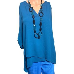 New York & Company Blue Asymmetrical Tunic with 3/4 Sleeves
